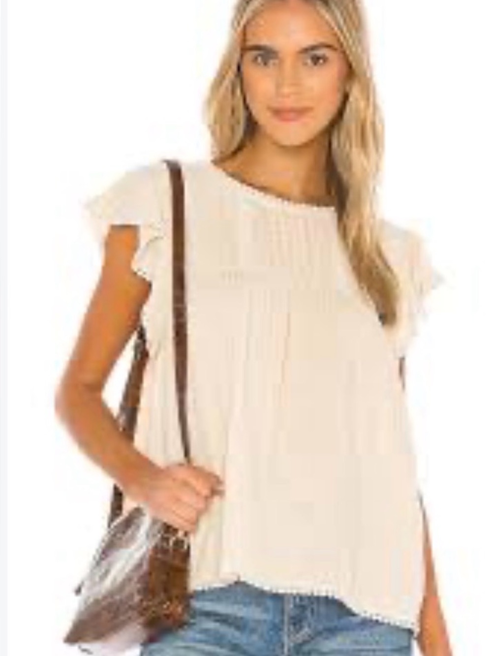 Spell Cream Gauze Pintuck & Lace Trim Blouse